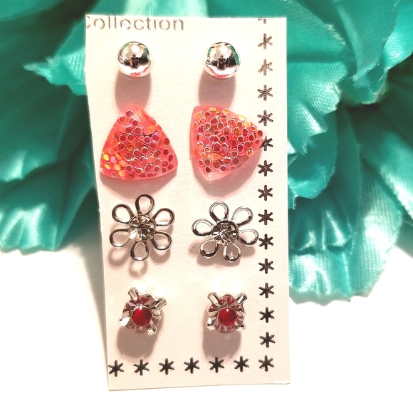 Jewelry - Earrings NEW 4 pair flower pink silver